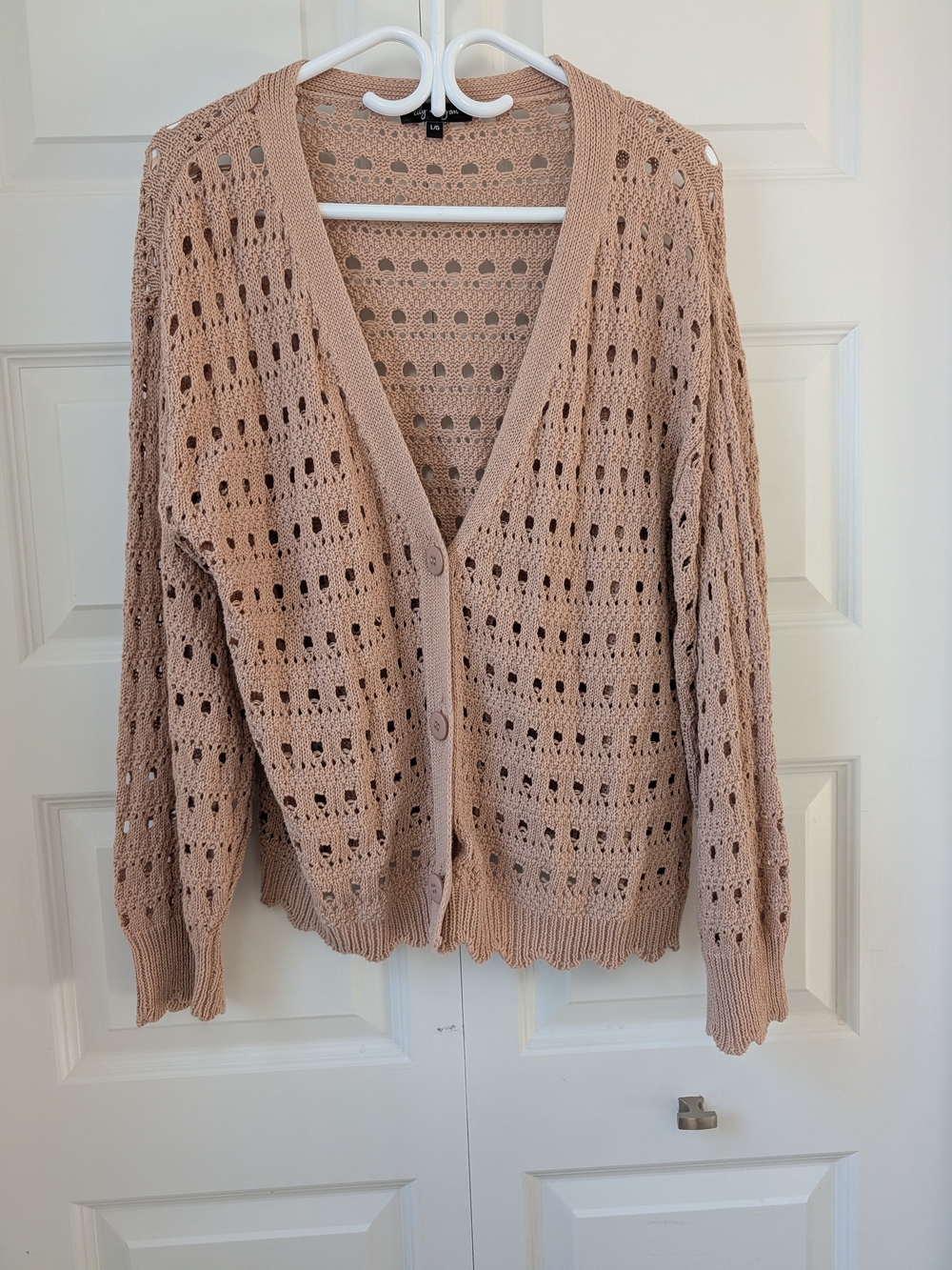 Light Blush Openwork Button-Front Cardigan